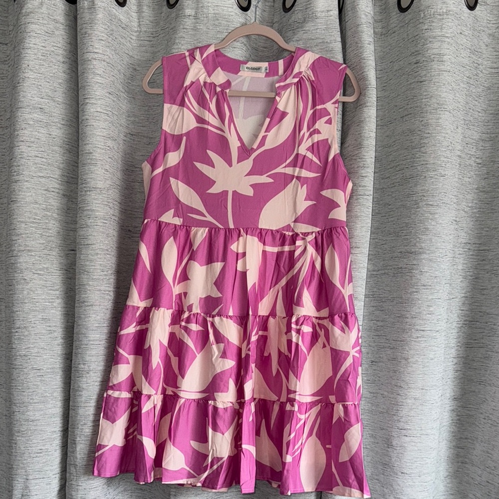 Pink and White Tiered Halter Sundress